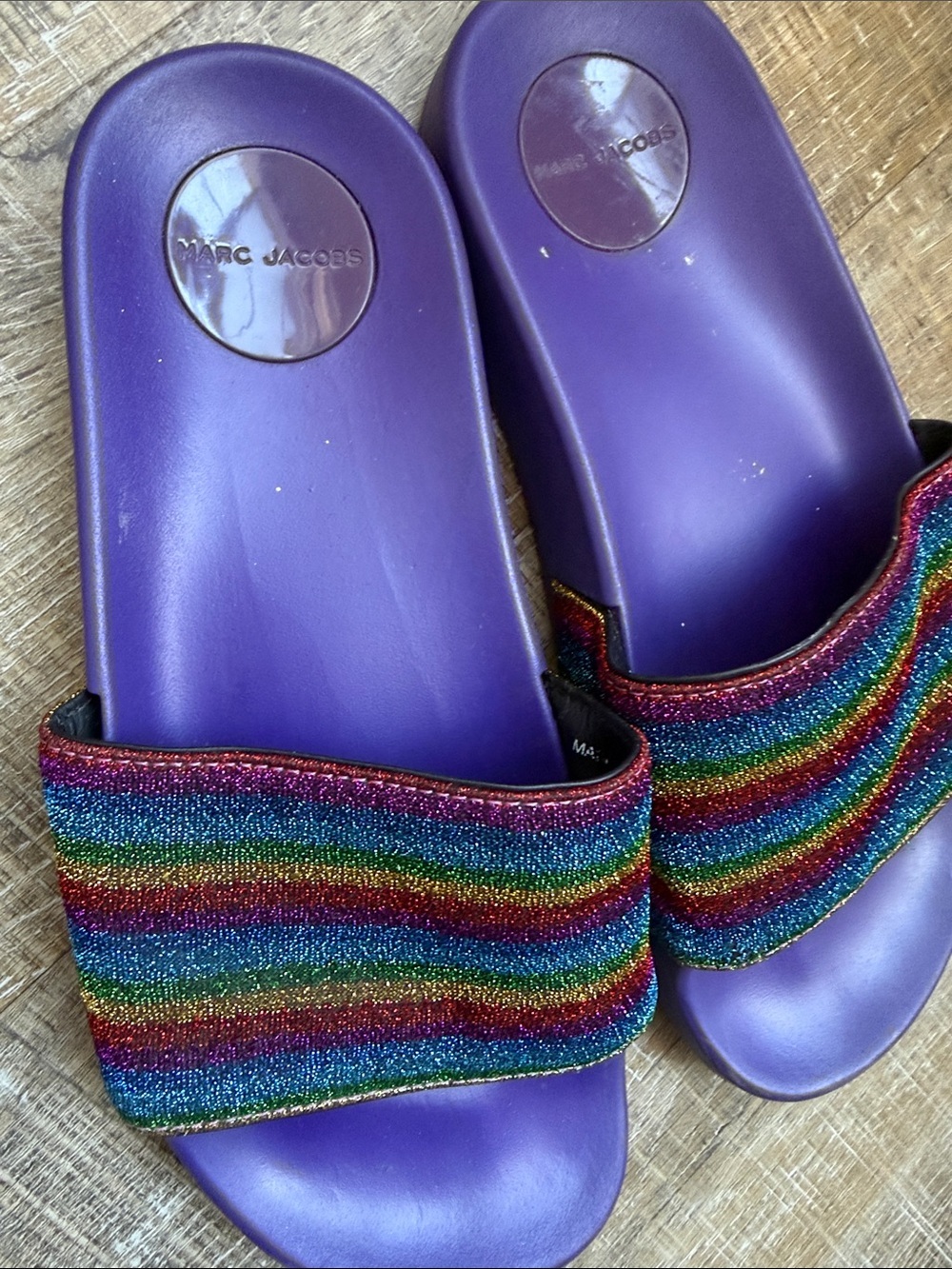 Marc Jacobs Purple Glitter Rainbow Strap Slide Sandals Size 7.5 - Picture 3 of 5